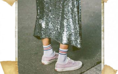 MOMENT OF / sequin skirts + sneakers + socks